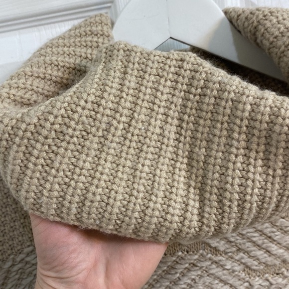 Lucky Brand Cowl Neck Poncho Fringed Knitted Sweater Tan Women’s Size XS Small - Picture 5 of 7